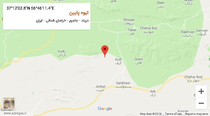 روستای تیوه پایین بر روی نقشه