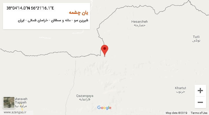 روستای یان چشمه بر روی نقشه