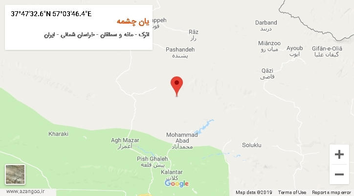 روستای یان چشمه بر روی نقشه