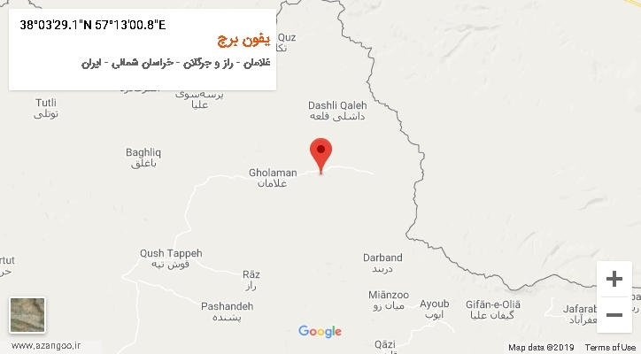روستای یفون برج بر روی نقشه