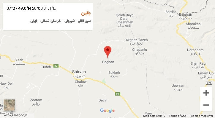 روستای یقین بر روی نقشه