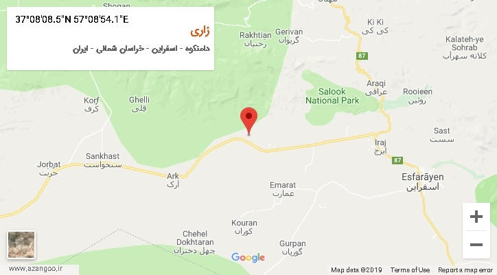 روستای زاری بر روی نقشه