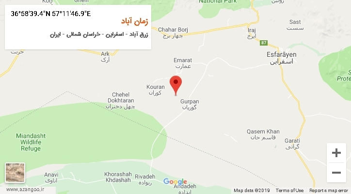 روستای زمان آباد بر روی نقشه