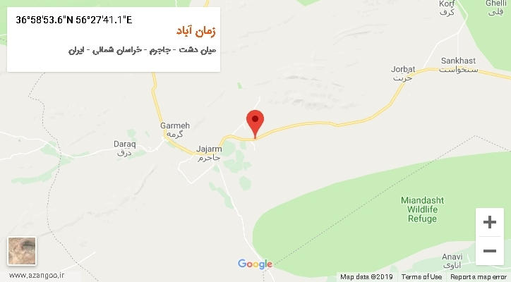 روستای زمان آباد بر روی نقشه