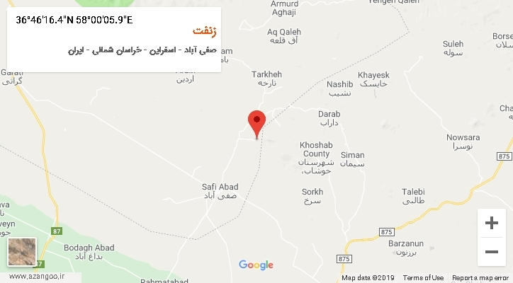 روستای زنفت بر روی نقشه