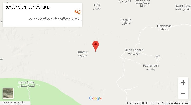 روستای زرنه بر روی نقشه