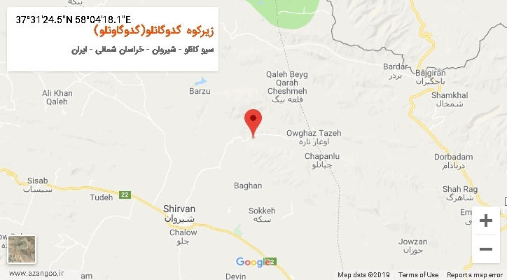 روستای زیرکوه گدوگانلو(گدوگاونلو) بر روی نقشه