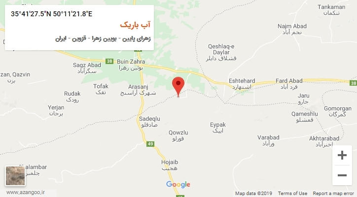 روستای آب باریک بر روی نقشه