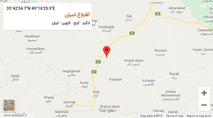 روستای آقابلاغ اسیان بر روی نقشه