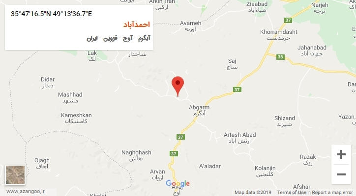 روستای احمدآباد بر روی نقشه