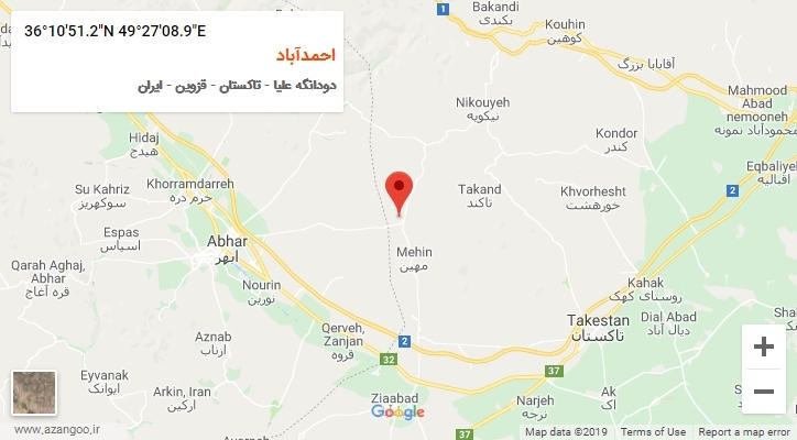 روستای احمدآباد بر روی نقشه