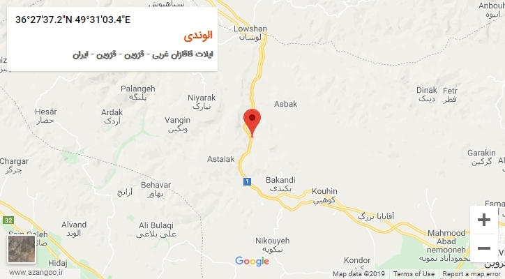 روستای الوندی بر روی نقشه