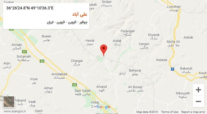 روستای علی آباد بر روی نقشه