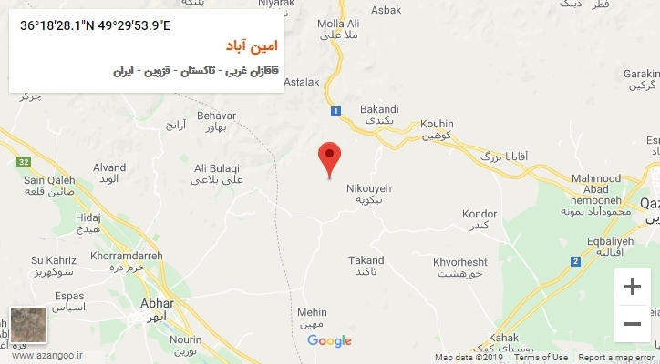 روستای امین آباد بر روی نقشه