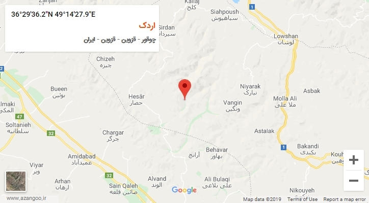 روستای اردک بر روی نقشه