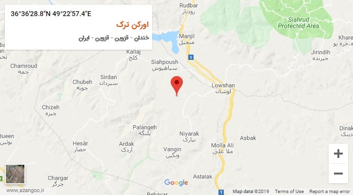 روستای اورکن ترک بر روی نقشه