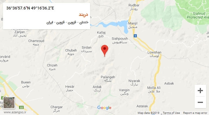 روستای دربند بر روی نقشه