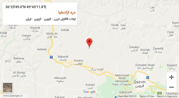 روستای دره ازادعلیا بر روی نقشه