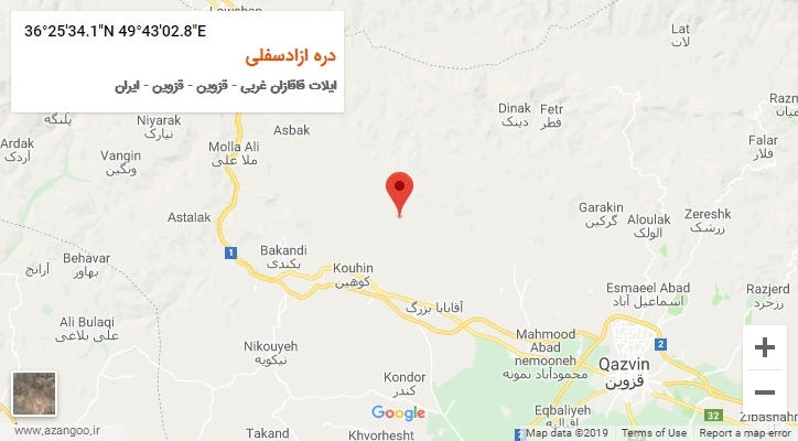 روستای دره ازادسفلی بر روی نقشه