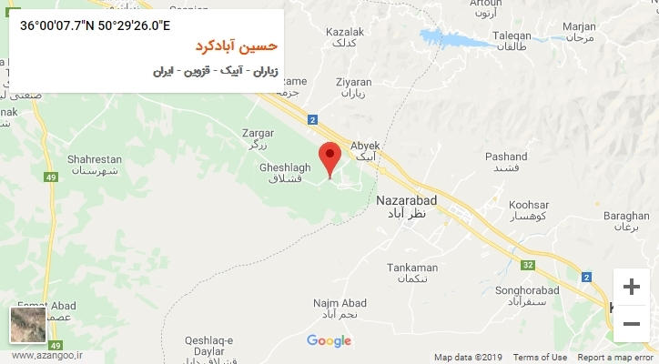 روستای حسین آبادکرد بر روی نقشه