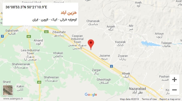 روستای خزین آباد بر روی نقشه