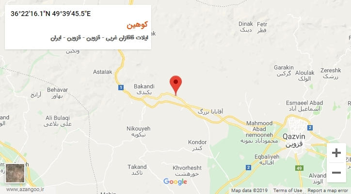روستای کوهین بر روی نقشه