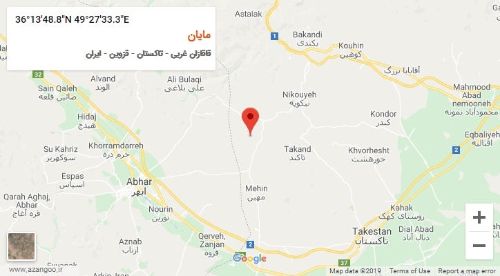 روستای مایان بر روی نقشه