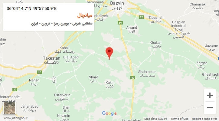 روستای میانچال بر روی نقشه