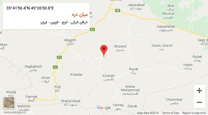 روستای میان دره بر روی نقشه