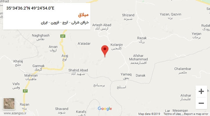 روستای میلاق بر روی نقشه