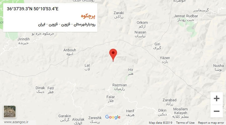 روستای پرچکوه بر روی نقشه