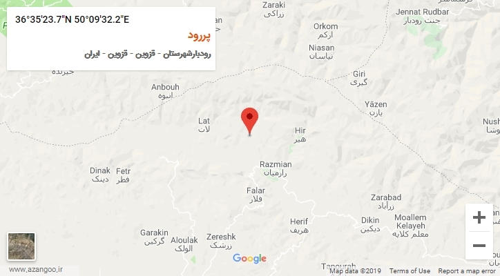 روستای پررود بر روی نقشه