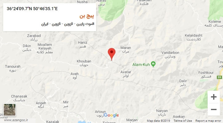 روستای پیج بن بر روی نقشه