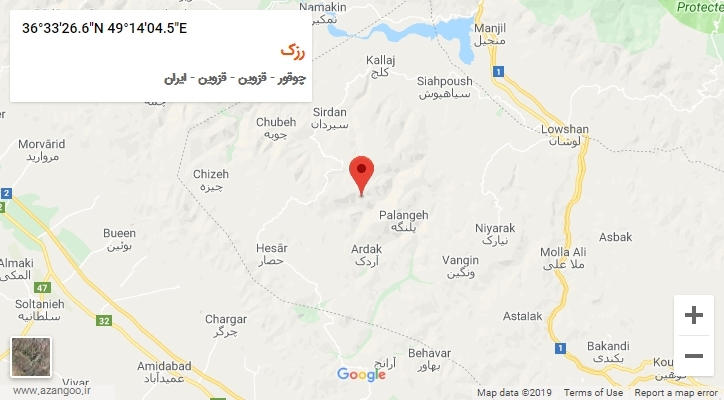 روستای رزک بر روی نقشه