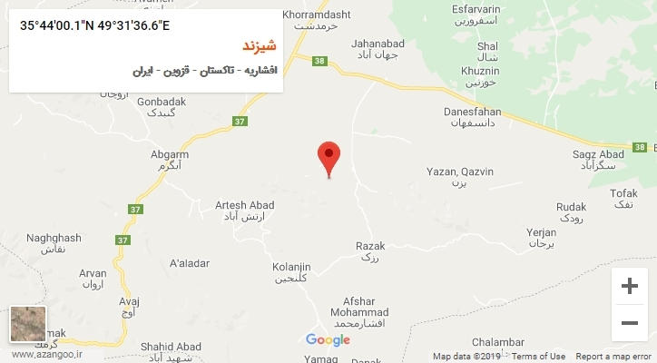 روستای شیزند بر روی نقشه