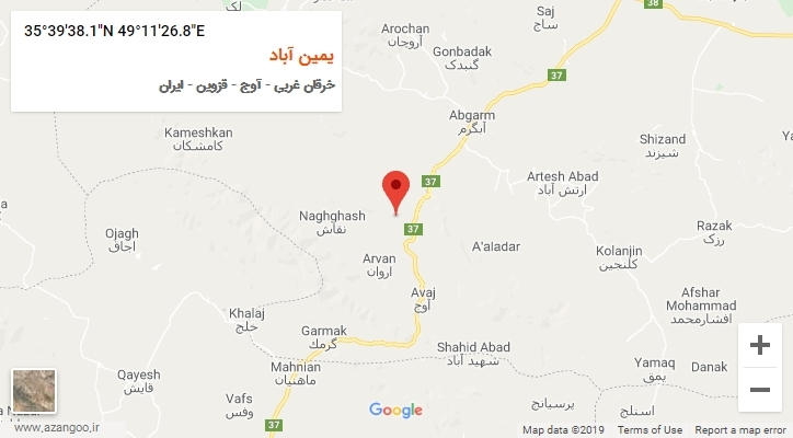 روستای یمین آباد بر روی نقشه