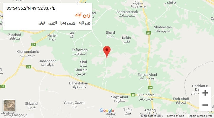 روستای زین آباد بر روی نقشه