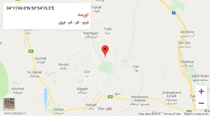 روستای اورسه بر روی نقشه