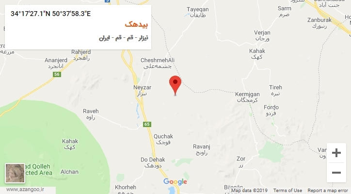 روستای بیدهک بر روی نقشه