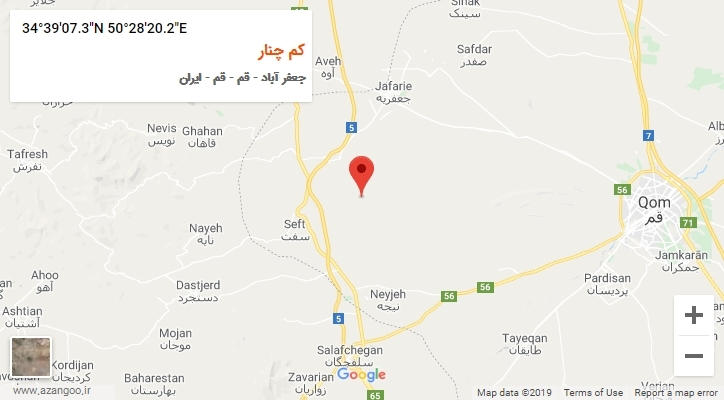 روستای کم چنار بر روی نقشه
