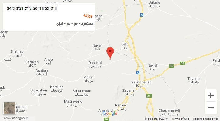 روستای ورزنه بر روی نقشه