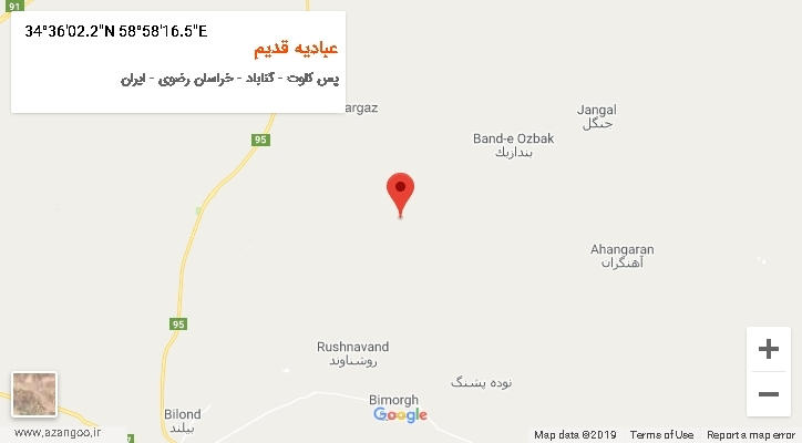روستای عبادیه قدیم بر روی نقشه