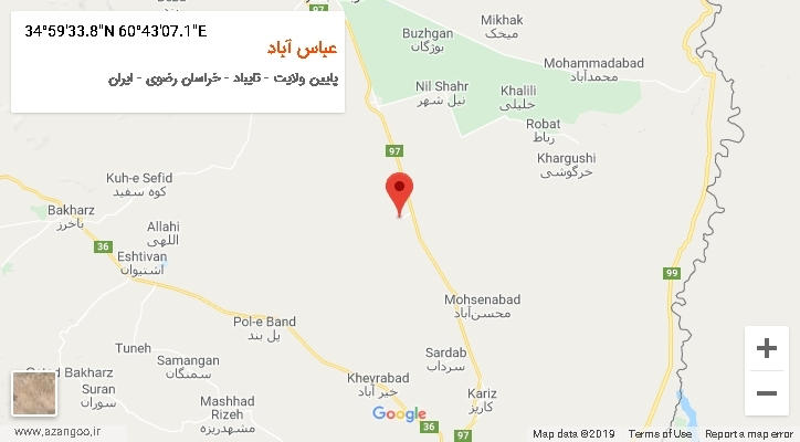 روستای عباس آباد بر روی نقشه
