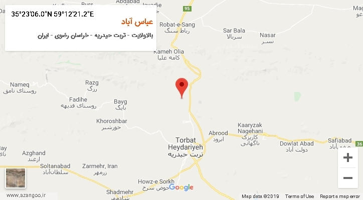 روستای عباس آباد بر روی نقشه