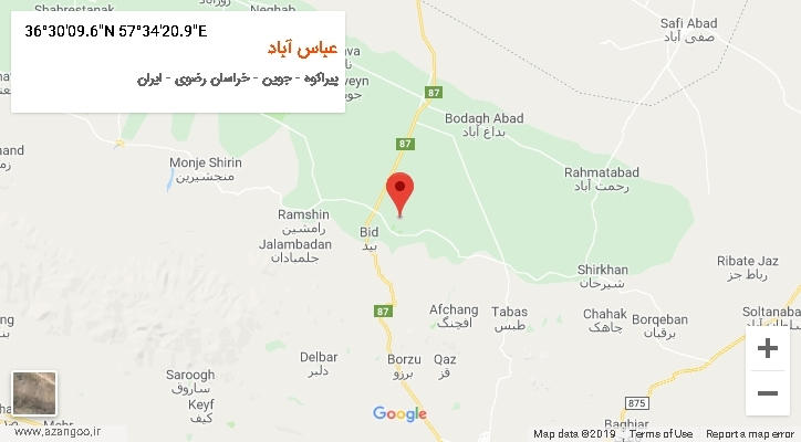 روستای عباس آباد بر روی نقشه