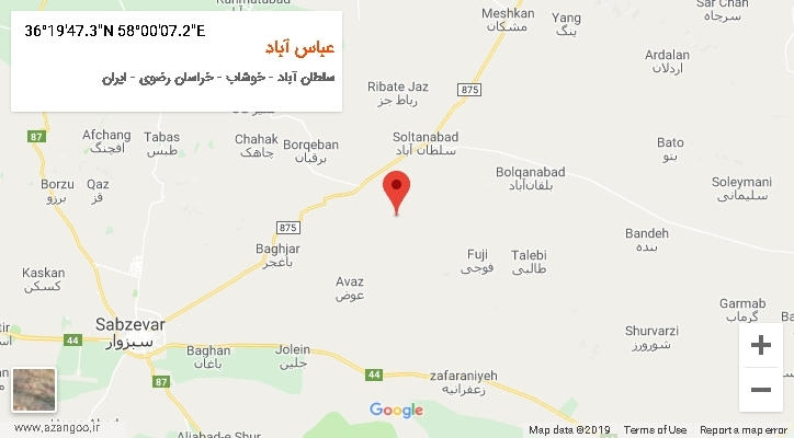 روستای عباس آباد بر روی نقشه