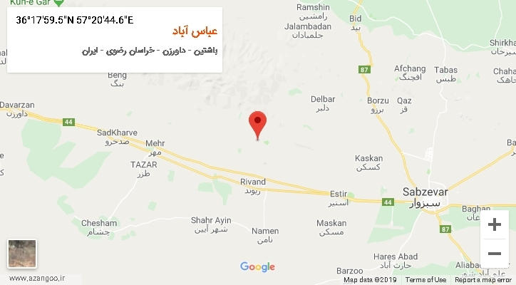 روستای عباس آباد بر روی نقشه
