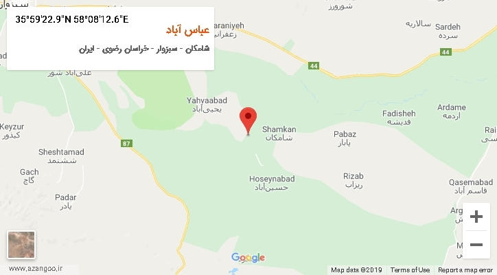 روستای عباس آباد بر روی نقشه