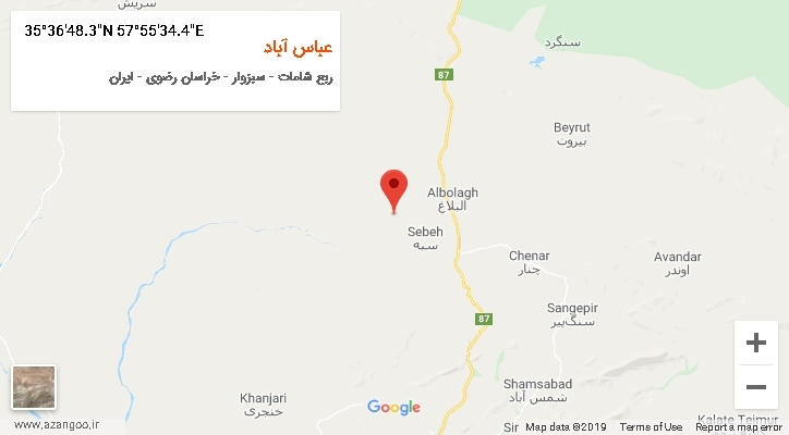 روستای عباس آباد بر روی نقشه