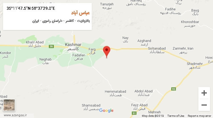 روستای عباس آباد بر روی نقشه
